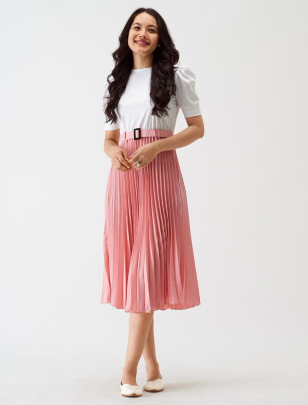 Ogha  Women Fit and Flare pink, White Dress - Image 2