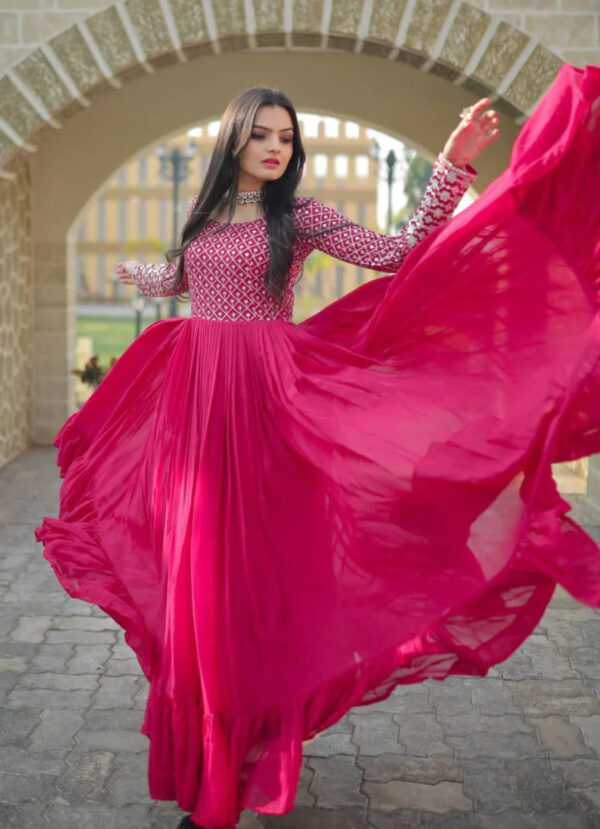 Pink Coloured Party Wear Gown 9122 - Image 3