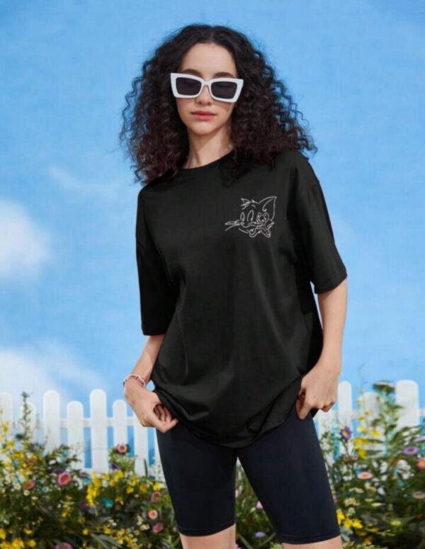 Black Women Printed Round Neck Cotton Blend  T-Shirt