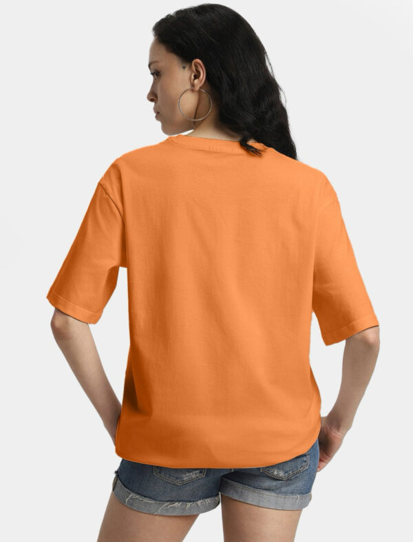 Oversized Women Printed Round Neck Pure Cotton Orange T-Shirt - Image 2