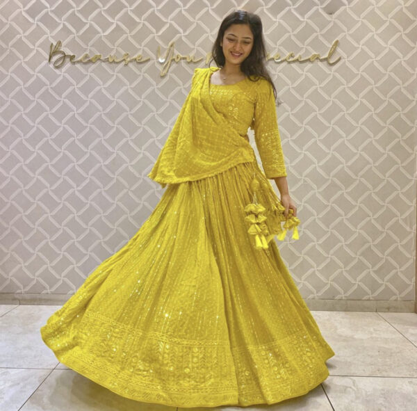 Ab  Self Design Semi Stitched Lehenga Choli  (Yellow)