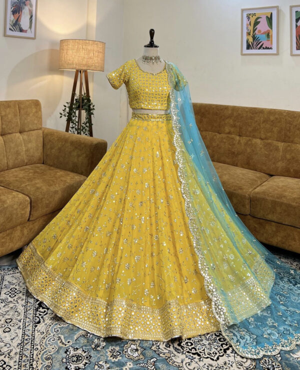 Ab Yellow  Georgette Digital Printed Embroidery Lehenga Choli