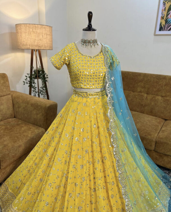 Ab Yellow  Georgette Digital Printed Embroidery Lehenga Choli - Image 2