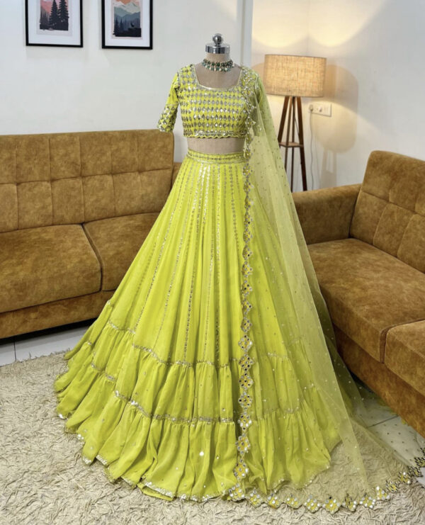 Ac Burnt green Georgette Digital Printed Embroidery Lehenga Choli