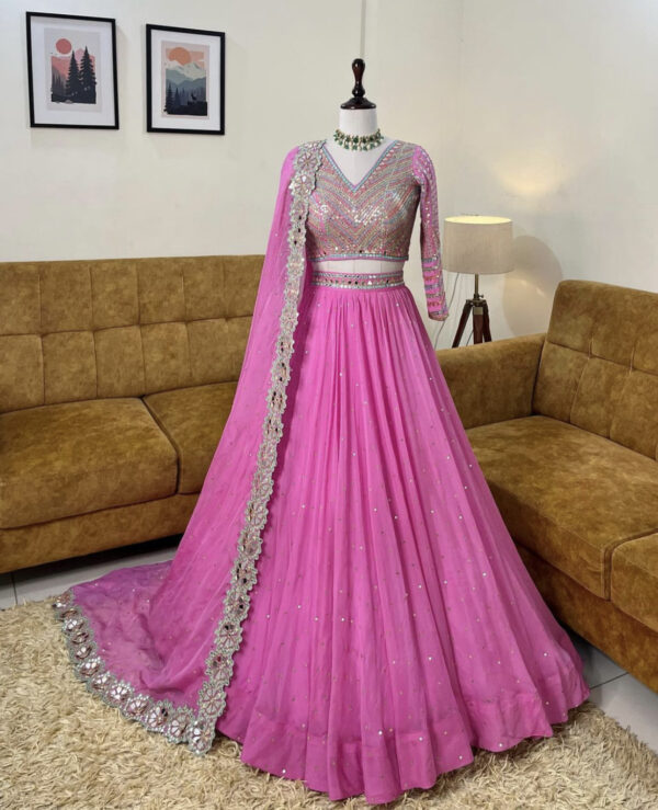 Ab Dark pink Georgette Digital Printed Embroidery Lehenga Choli