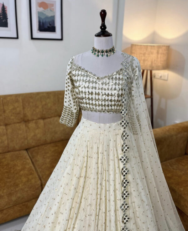 Ab White Georgette Digital Printed Embroidery Lehenga Choli - Image 2