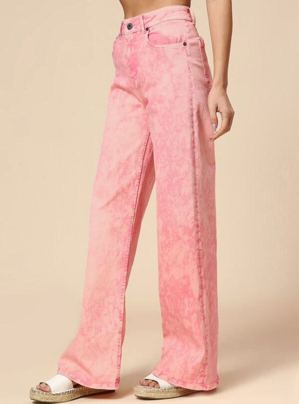 Pink women cotton wide leg light fade jeans - Image 3