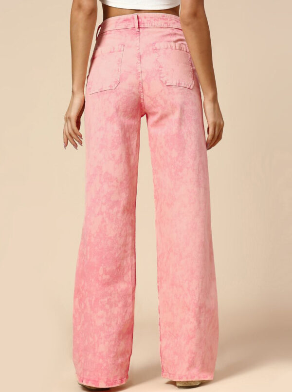 Pink women cotton wide leg light fade jeans - Image 4