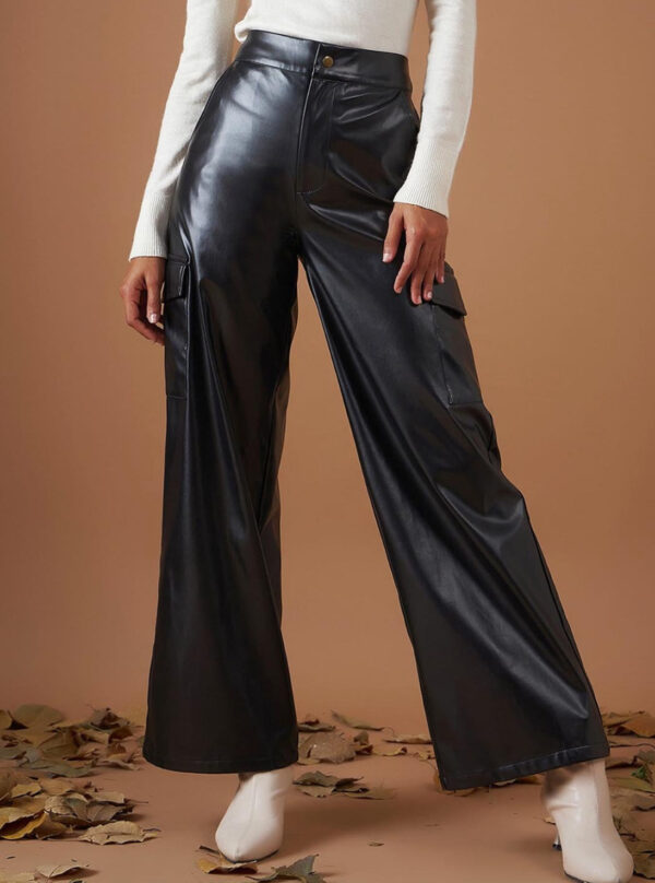 A Fax Leather women black straight fit parallel trousers