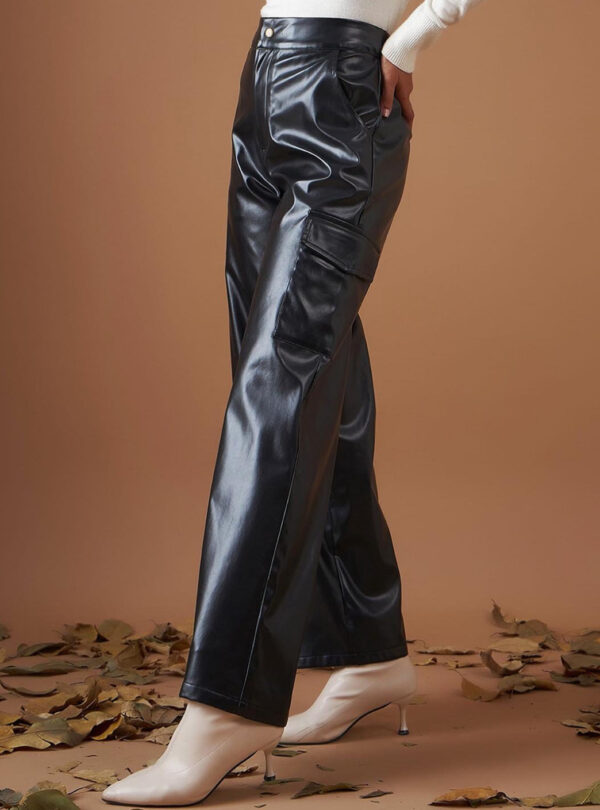 A Fax Leather women black straight fit parallel trousers - Image 2