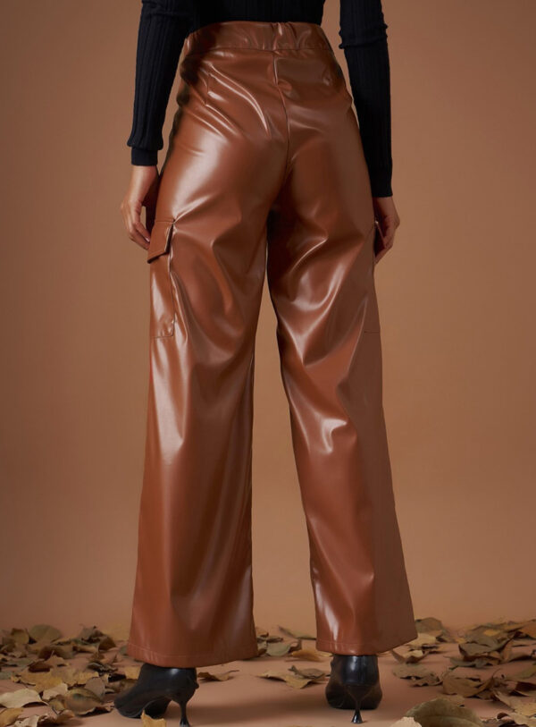 A Fax Leather women brown straight fit parallel trousers - Image 2