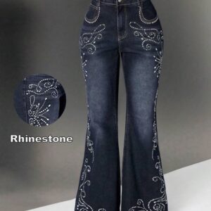 A High Stretch Rhinestone Flare Leg Jeans