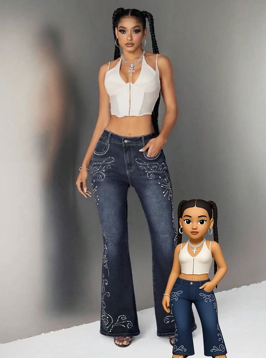 A High Stretch Rhinestone Flare Leg Jeans - Image 2