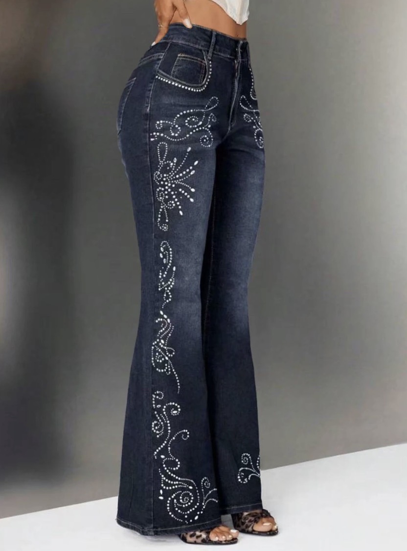 A High Stretch Rhinestone Flare Leg Jeans - Image 3