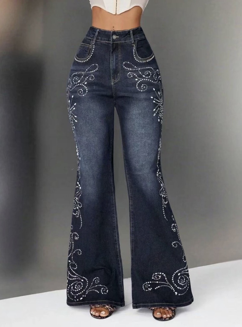 A High Stretch Rhinestone Flare Leg Jeans - Image 4
