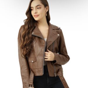 Leather Retail brown Women Solid Leather Jacket