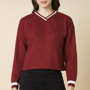 Red Women Full Sleeve Solid Sweatshirt