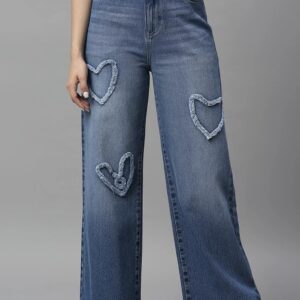 Women Wide Leg High-Rise Clean Look Heavy Fade Cotton Jeans