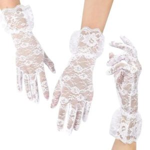 White Fancydresswale Gloves for wedding gown Women Elegant Gloves Bridal Lace elegant gloves
